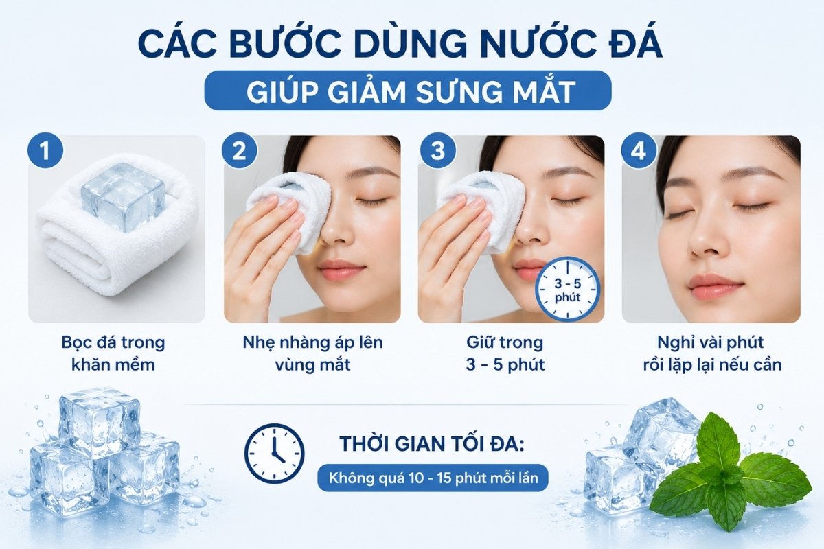Hướng dẫn chườm đá giảm sưng mắt đúng cách