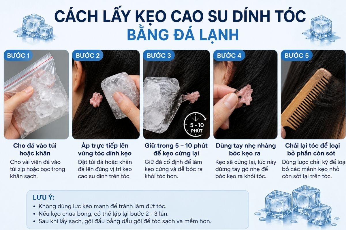 Hướng dẫn tẩy kẹo cao su bằng nước đá đúng cách